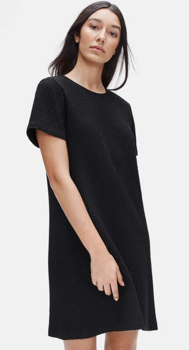 Eileen‎ Fisher Honeycomb Knit Short Sleeve Dress Black Size M